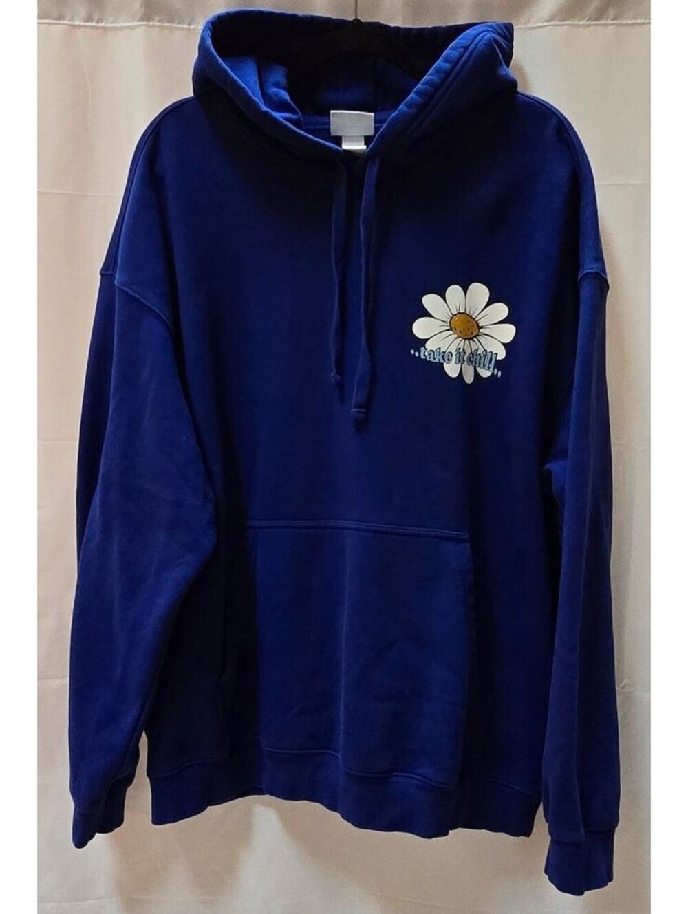 H&M Take It Chill Daisy Graphic Hoodie Blue XXL Relaxed Fit